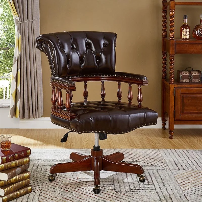 High quality brown swivel wheel back cushion luxury executive wooden office chair