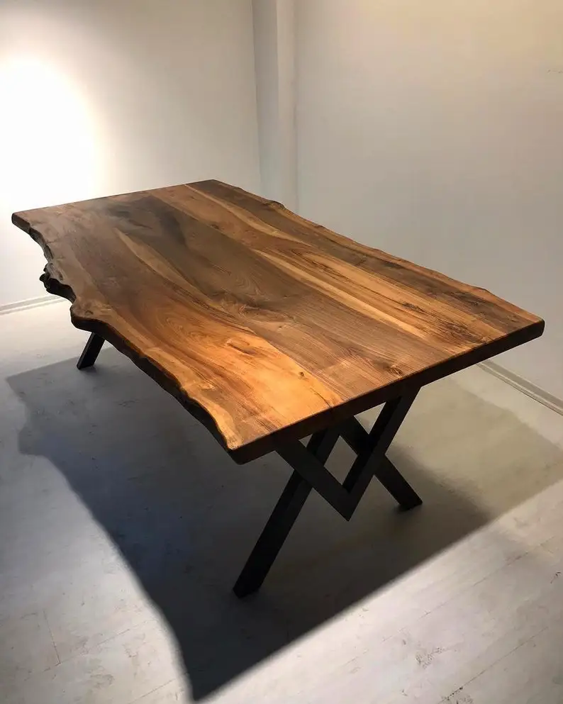 Wide Plank Rustic Saw Mark Walnut Table Industrial Rectangle Solid Walnut Wood Dining Table
