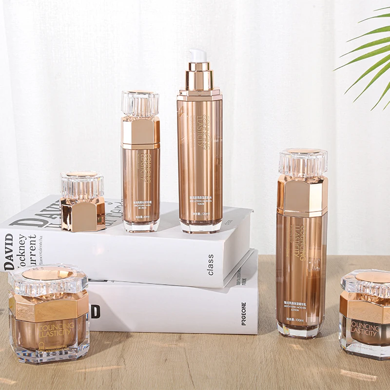 30g 50g 40ml 120ml 100ml rose gold luxury acrylic small face cream empty plastic cosmetic cream jar and bottle set