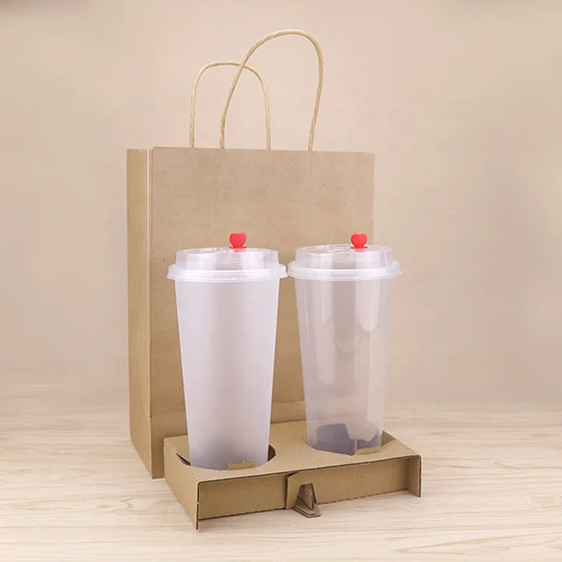 Retail Coffee Shop Takeout Paper Bag with Handle Coffee Tea Juice Packaging Paper Bags Hot Selling Colorful Printing Kraft Paper