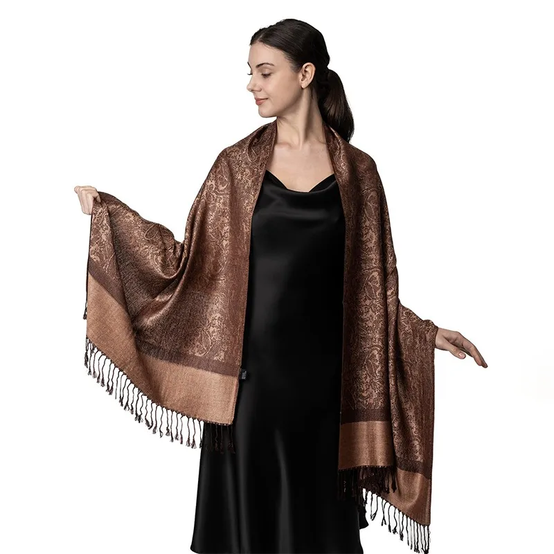 Large Soft imitation Cashmere Silky Pashmina Reversible Paisley Shawl Wrap Scarf For Women