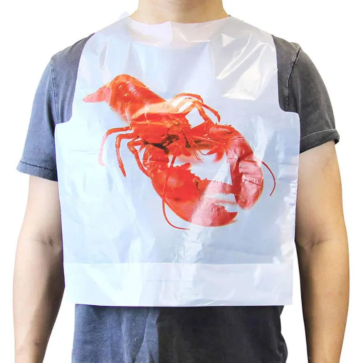2021 In Stock Disposal Plastic Apron Restaurant Lobster Bibs For Adult And Kids Pe Disposable Food Industrial Bibs