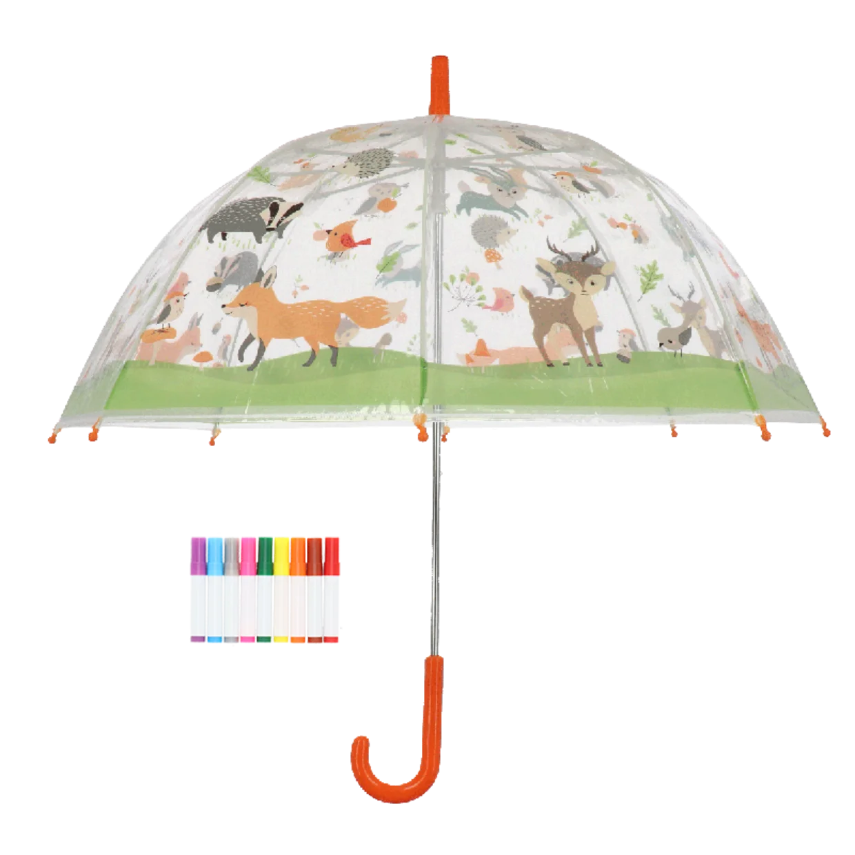 Esschert Design 8K 27.7inch automatically transparent kids drawings Paint it Yourself forest animals Straight Umbrella