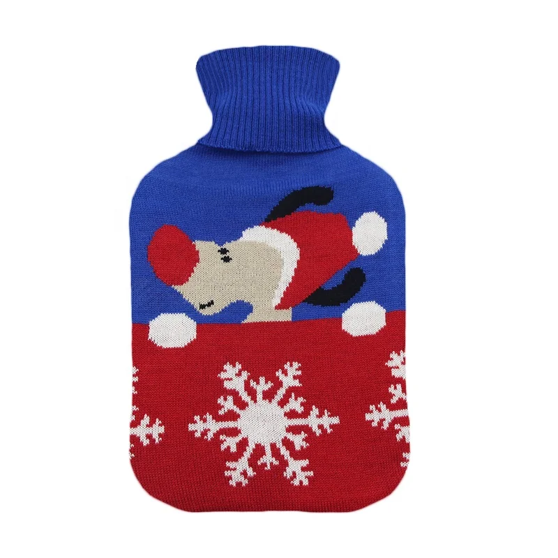 factory direct sale hot compress christmas gift hot water bottle bag rubber 2000ml with knitted cover