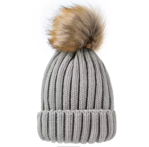 2022 New Fashion Beanie Hats Solid Color Faux Bobble Hat Warm Winter Hats With Pom Pom