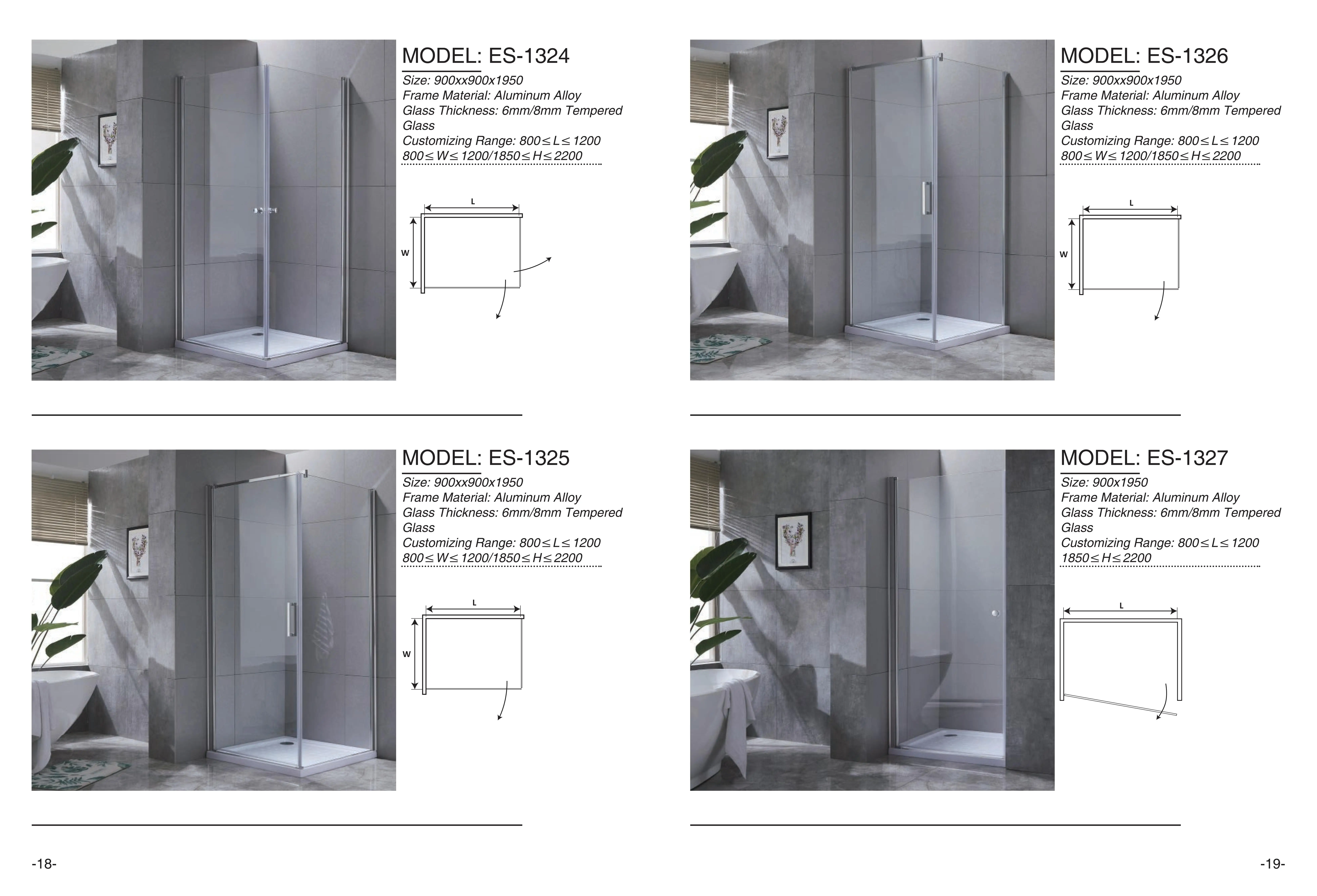 Custom aluminium alloy shower door 2 door 6mm sliding shower rooms tempered glass bathroom shower enclosure