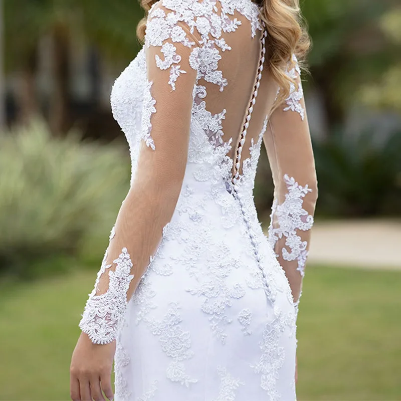 2023 Custom Vestido Sweep Train Gown Prom Lace Mermaid wedding dress for bride wedding dress bridal gown modest wedding dress