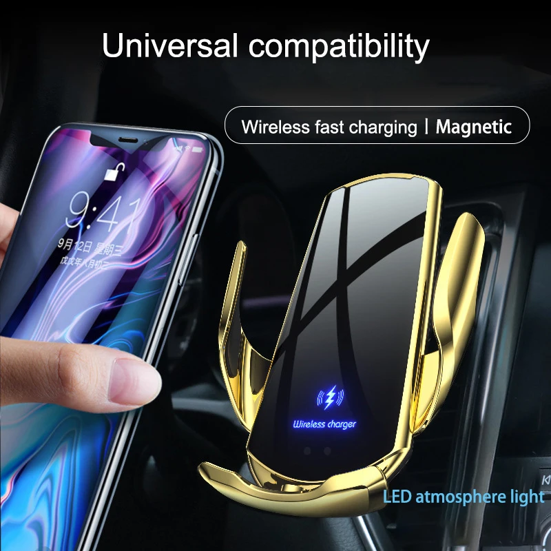 Intelligent Sensor Automatic Closing Magnetic Rotatable Car Mobile Phone Holder Fast Charging Wireless Charger