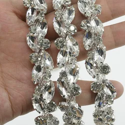 Wonderful design Rhinestone Flower Chain Trim Sew On Horse Eye Crystal Glass Ribbon Applique Trim Sew on Clothes Bag Accessories