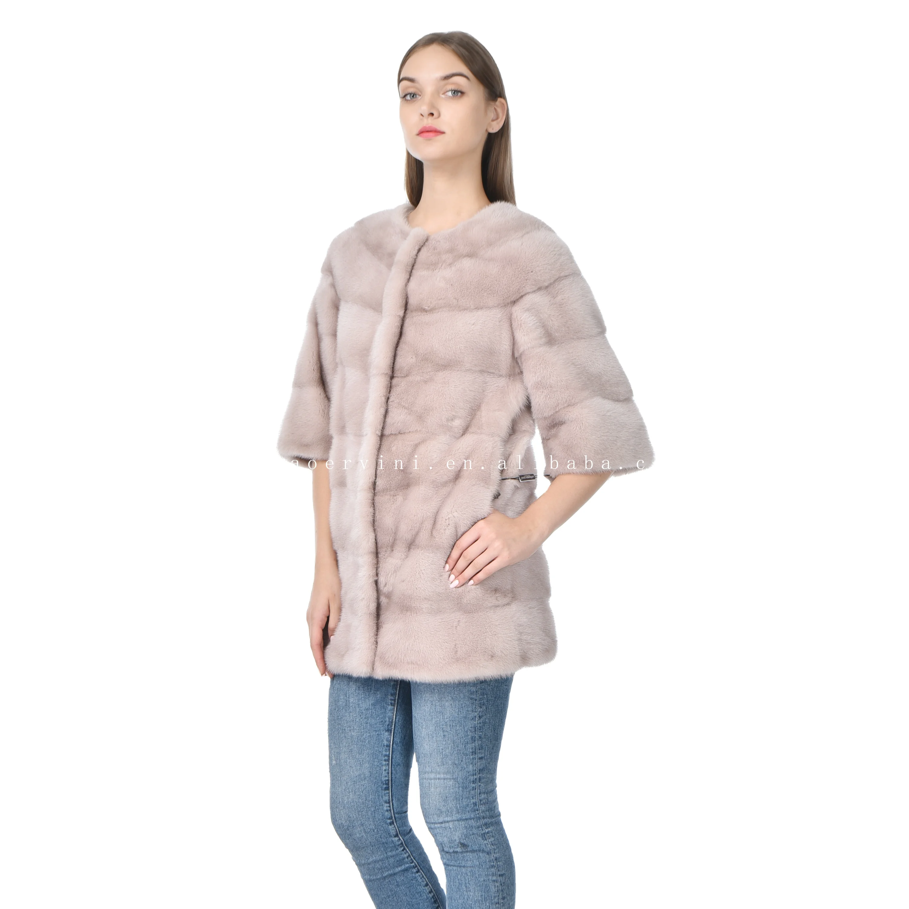 New fashion hot  teenage models without collar 100% fur mink coat
