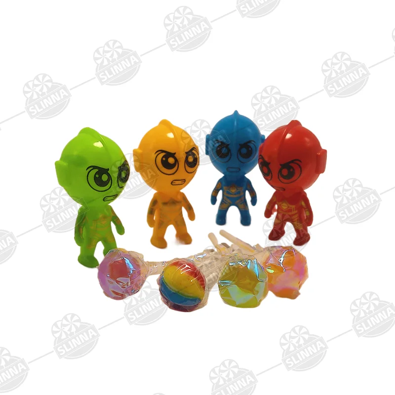 Wholesale Ultraman Shaped Lollipop Candy For Kids Mixed Color Fruity Cartoon Toy Candy Lollipop Packaged in Bottle