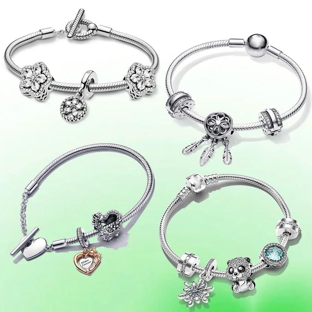 El conjunto de pulsera con dijes oro rosa y plata ley 925 alta calidad Оригинал se adapta a dorae logotipo