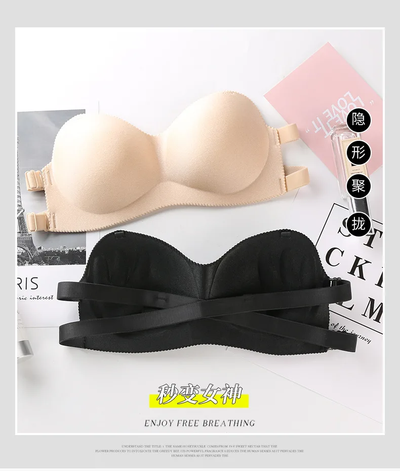 Factory wholesale quality sweet tube top closed gathered bra sexy goddess strapless seamless bra