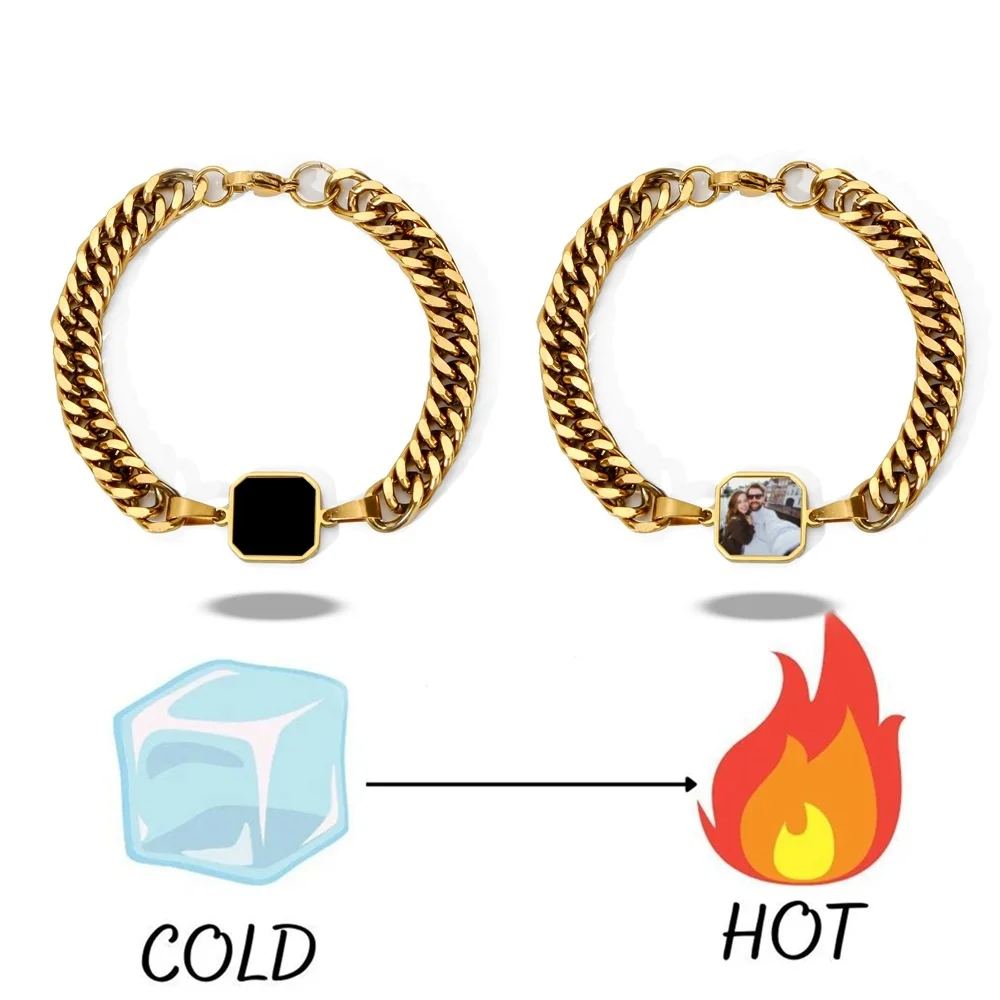 Custom Photo Heat Activated Magic Bracelet with Hidden Picture Temperature Change Magic Bracelet Geometric Cube Style