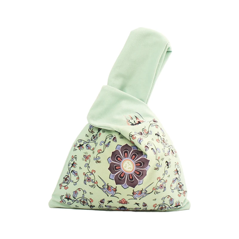Green mini canvas tote fruits shop link for toddlers organza knot suppliers mini portable knot wrist bag