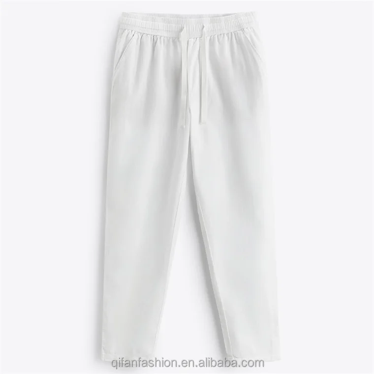 Custom lightweight breathable drawstring cotton linen pants for men