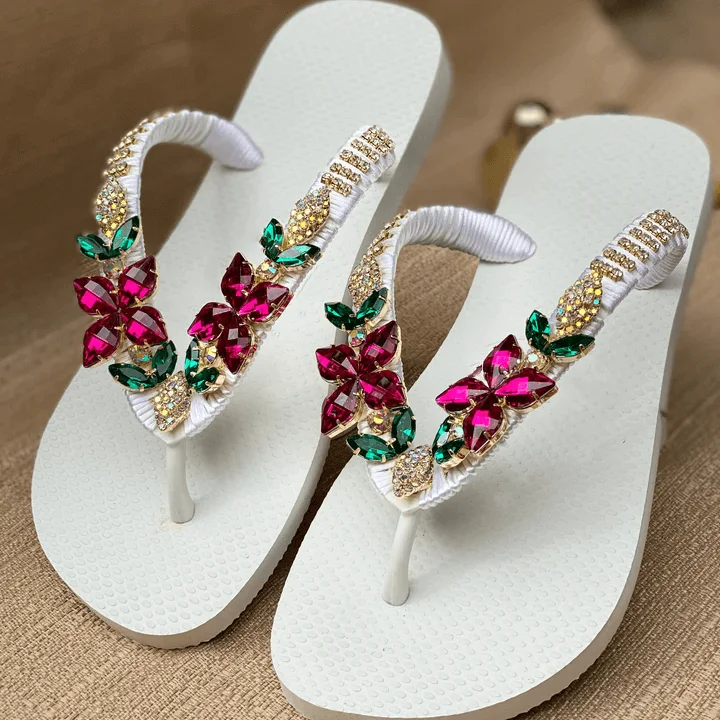 Wedding Flip Flops Summer Beach Wedding Thong Sandals Charming Handmade Rhinestones Bridal Flip Flops