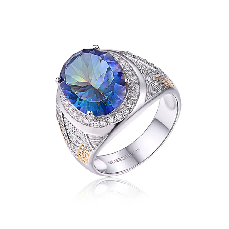 Keiyue Saudi arabia 925 silver natural gem stone finger ring designs for men custom jewelry sapphire ring