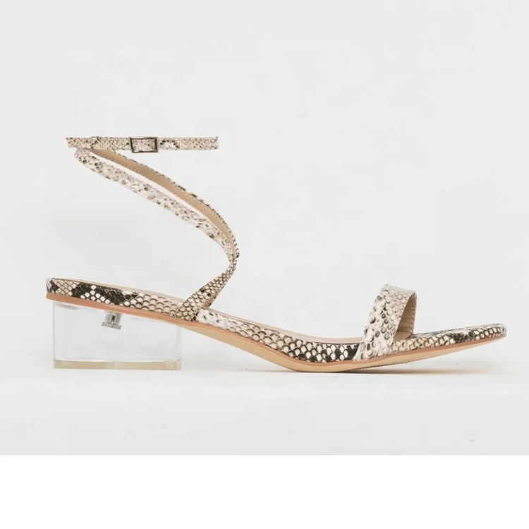 Custom Women Low Clear Heel Snake Leather Sandals 2020