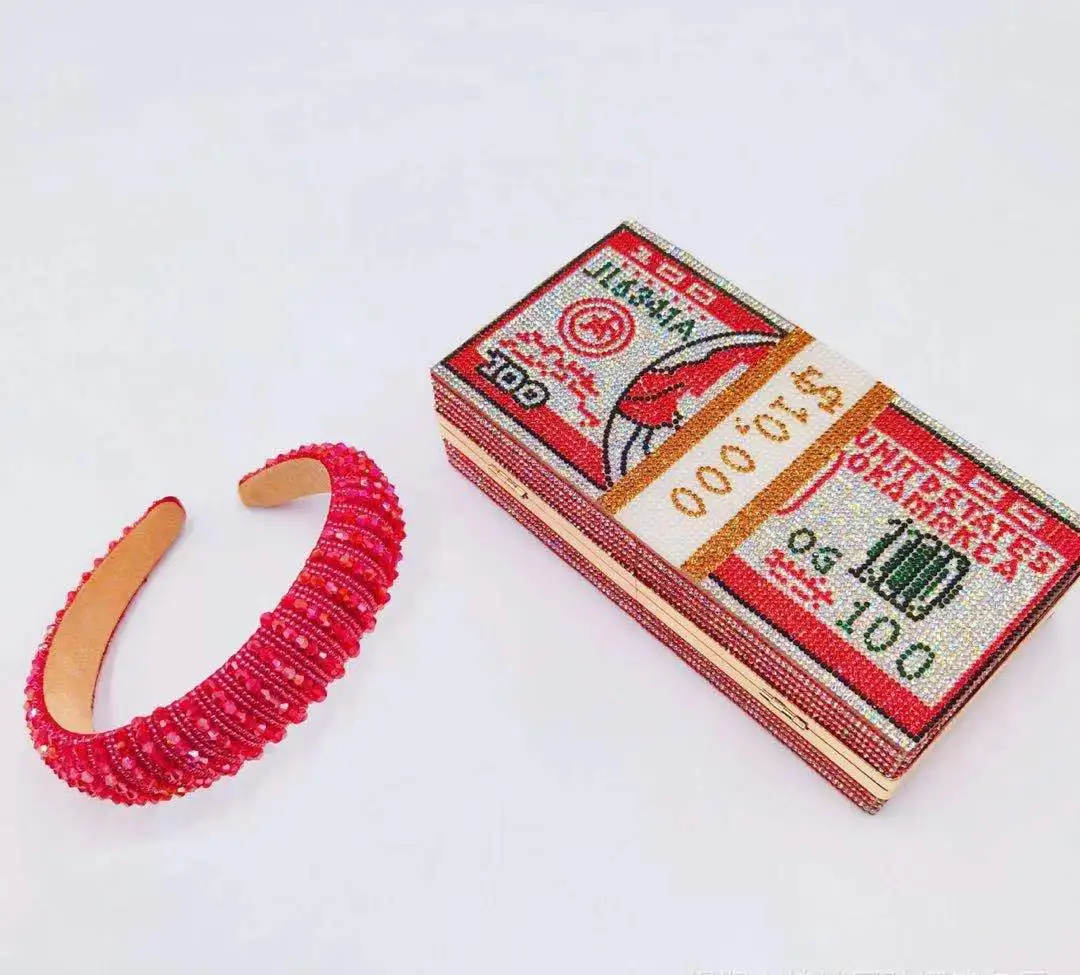 
Wholesale Ladies Hair Hoop luxury rhinestone money bags purse fashion design new shape USA money purse for women evening bags 