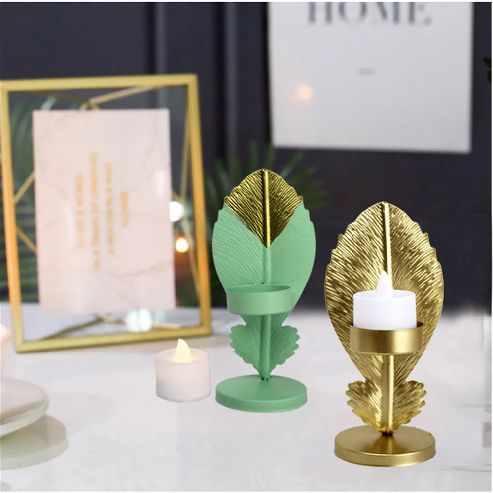 Living Room Table Decoration Golden Leaves Crafts Candlestick With Metal Base European Wrought Iron Candle holder