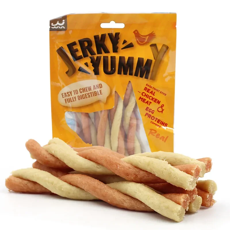 OEM Factory Wholesale Price Double Twist Stick Jerky Chews Pet Food Real  Chicken and Duck Meat 100G Pack Dog Snacks Dogs Treats