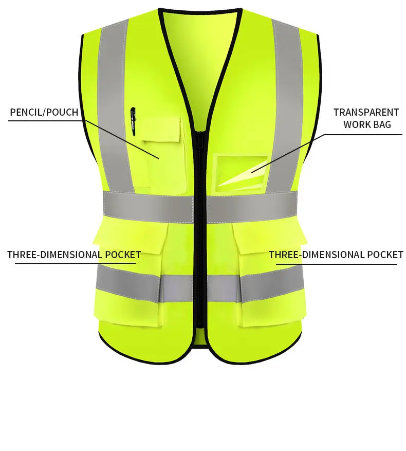 Construction Jacket Multi Function High Visibility Clothing Polyester Mesh Vest Hi Vis Work Security Reflective Safety Vest