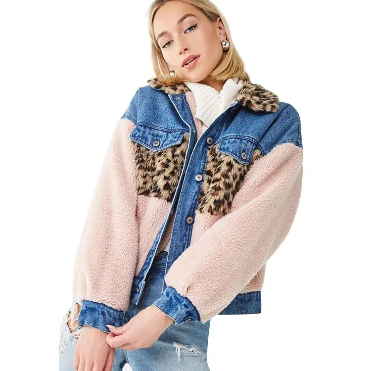 Dongguan Apparel Custom Winter Denim Sherpa Fleece Jacket Women