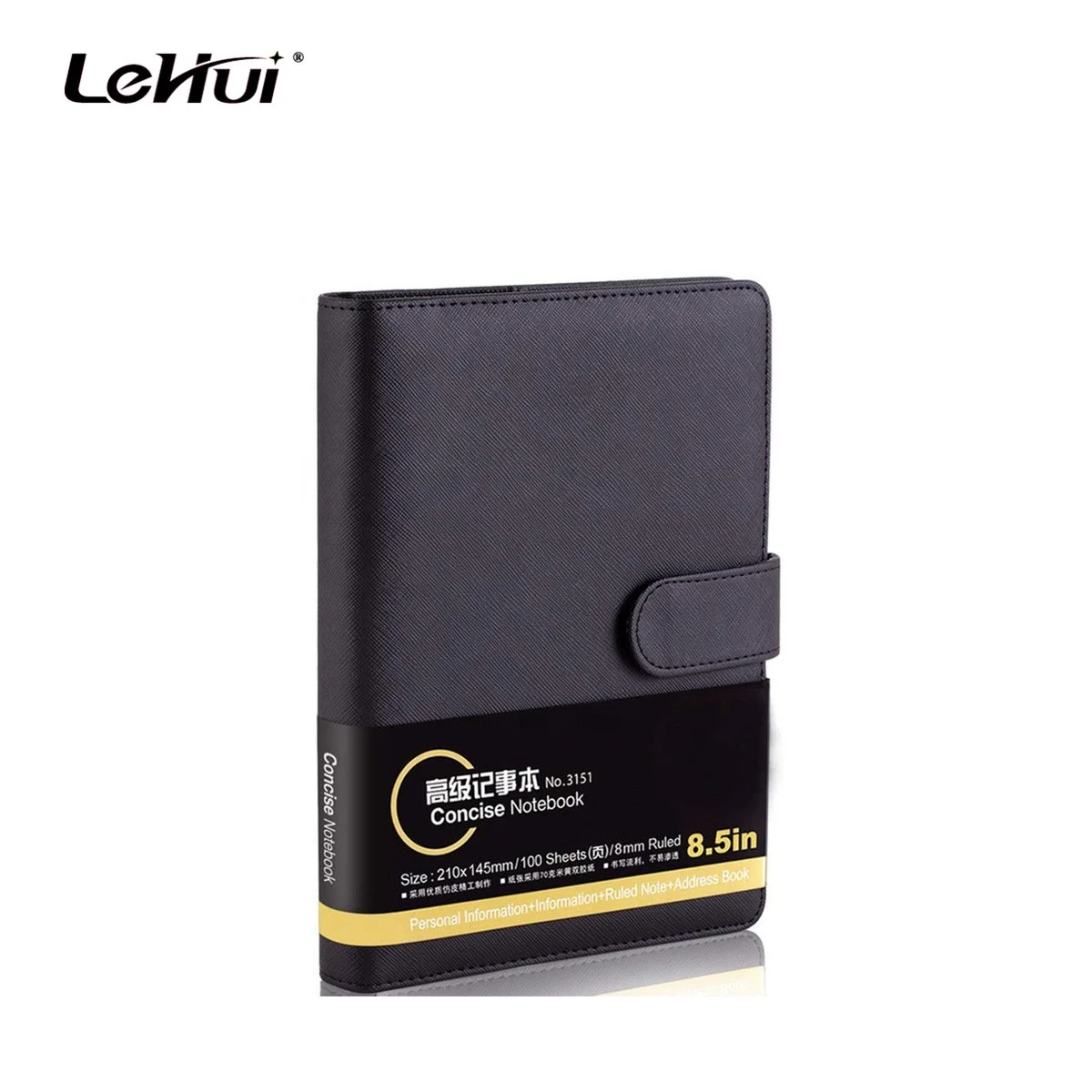 Black 100 Pages 8.5 inch Loose Leaf Weekly Monthly Planner Diary Lined Notepad Agenda Ring Binder Organizer Leather Notebook
