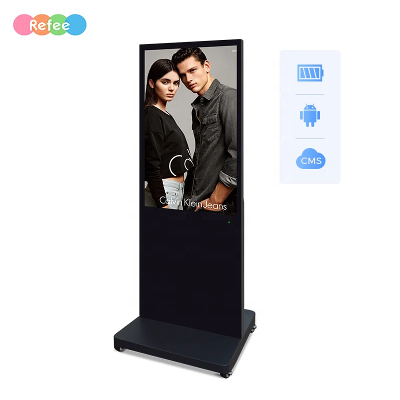 Indoor Android Interactive Advertising Player Poster Kiosk Touch Screen Lcd Powered Battery Display Floor Stand Digital Signage