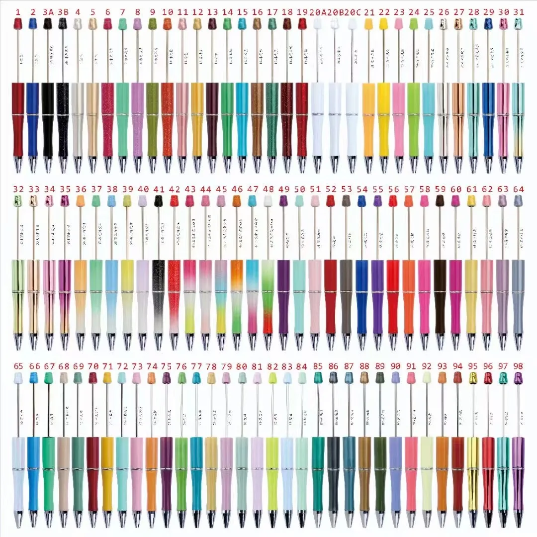 0 B7005 2024 Hot Sale Personalized Ballpoint DIY Pens Top Pink Glitter Beaded Plastic Beadable Pens for Jewelry Making Toys