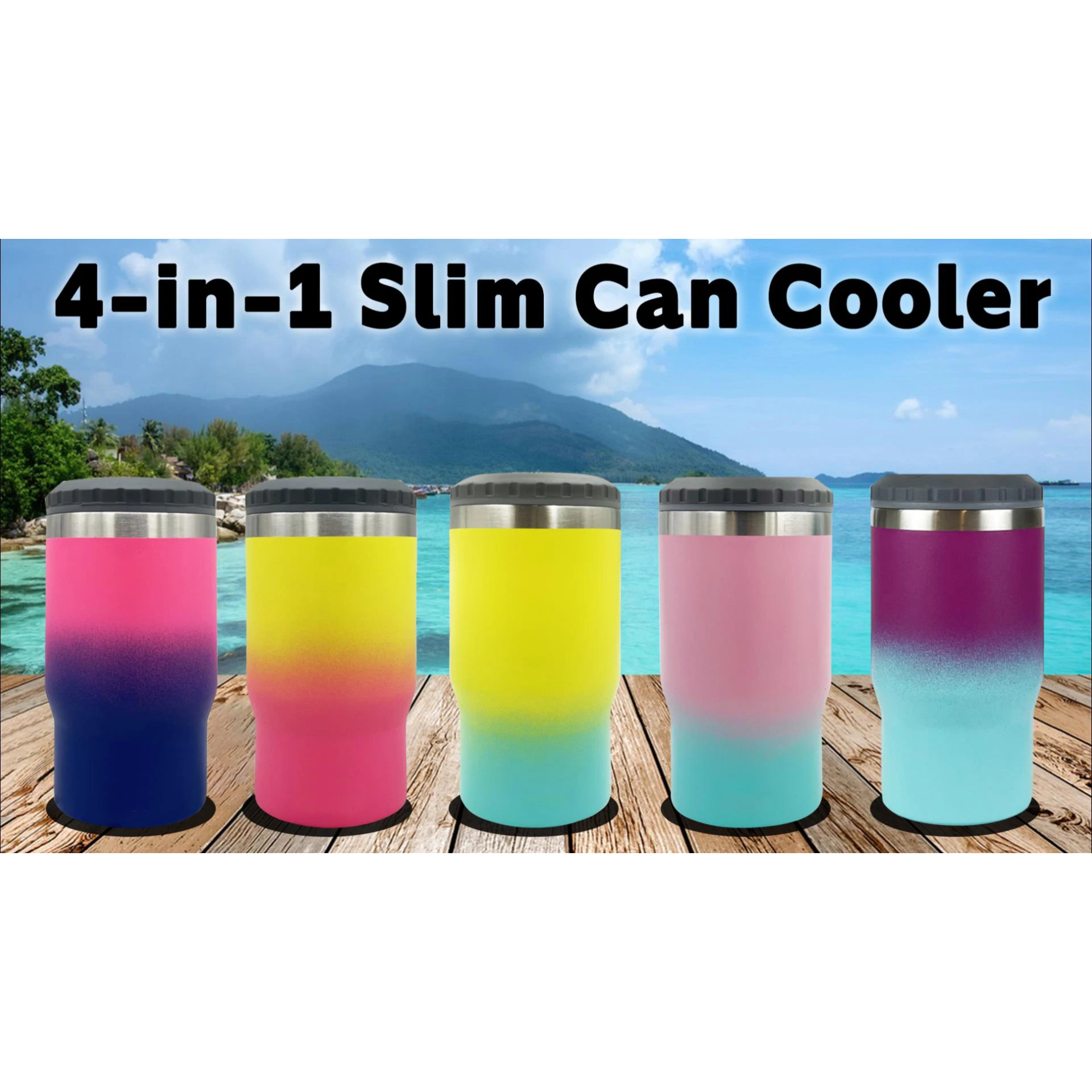 Customized 4-In-1 Stainless Steel Tumbler Double Wall Vacuum Coffee Mug Wine Tumbler Beer Can Cooler With Lid