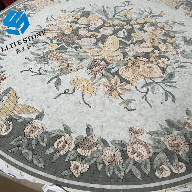 Custom high quality marble panel flooring carpet design with brass inlay waterjet floor medallion stone mosaic tile low price