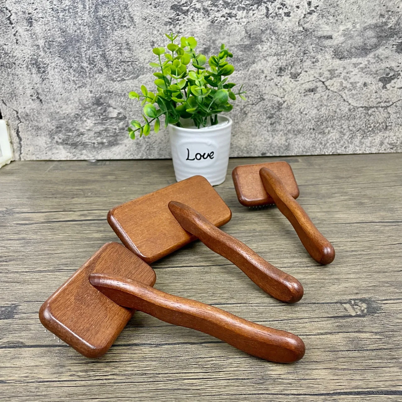 Customization Small Pet Grooming Brush Wood Comb with Adhesive Bead Air Cushion Natural PD Grooming Tools Wooden Hair Comb