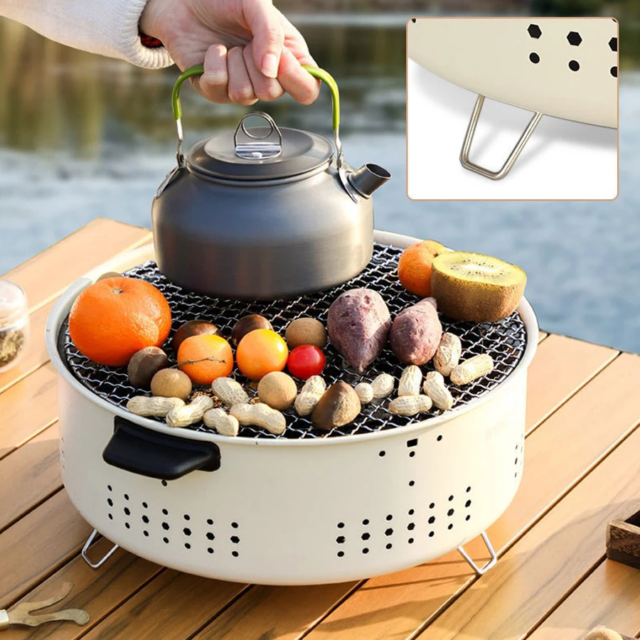 Portable Tea Cooking Charcoal Stove Round Set Grill Table Outdoor Camp Heating Cover Broiler