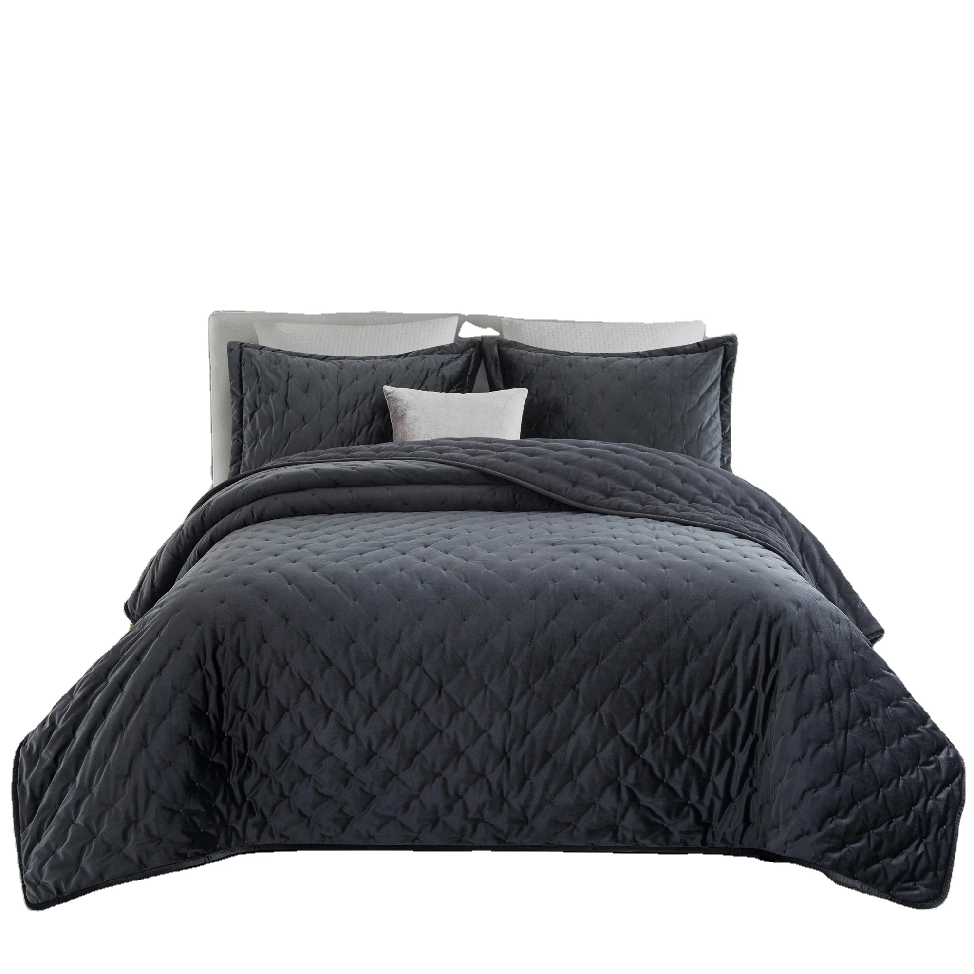 Soft Velvet bedspread and matching curtains dots embroidery quilts bedding bedspreads for living room