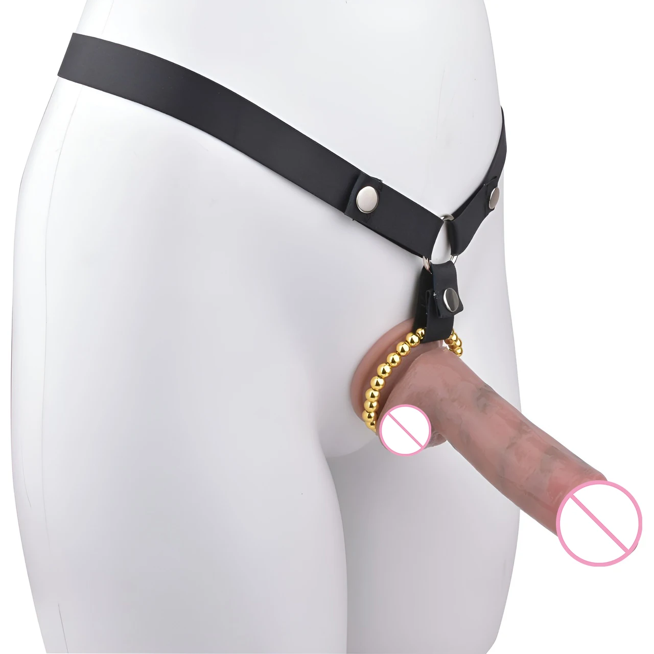 FRRK Male Chastity Strap On Dildo Leather Harness,Flat Inverted Chastity Cage with Large Dildo SM Extreme Fetish Sex Toy for man