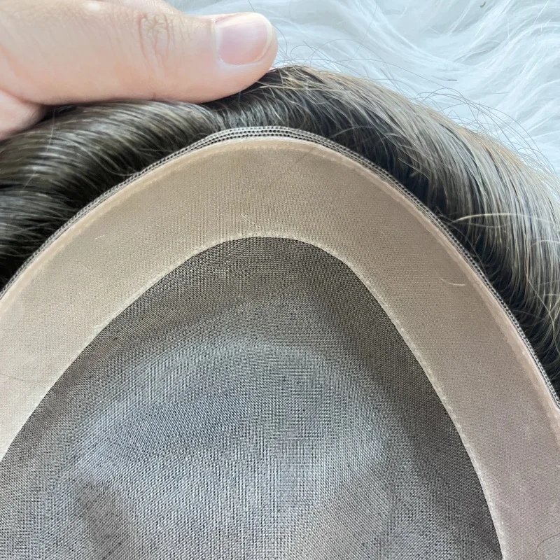 Emeda top quality #7 brown color mono toupee men hair replacement remy human hair pieces