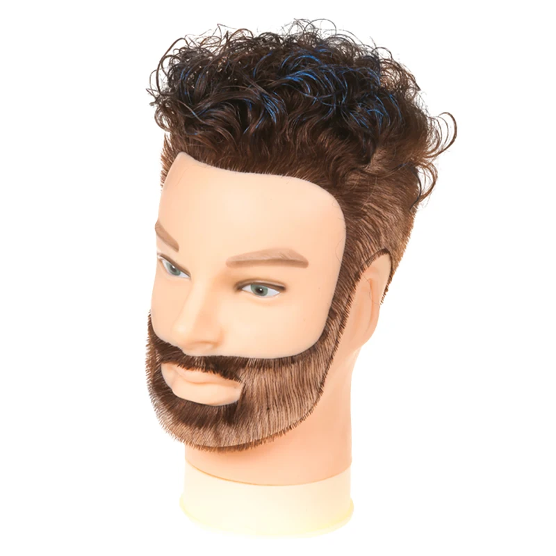 Male training head with 100% human hair and beard, salon hair styling and practice beauty human body model head