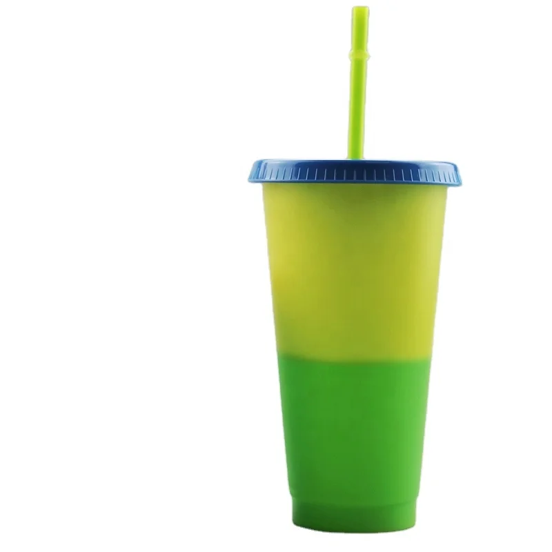24oz plastic color changing cup with custom logo bpa free reusable acrylic tumbler straw