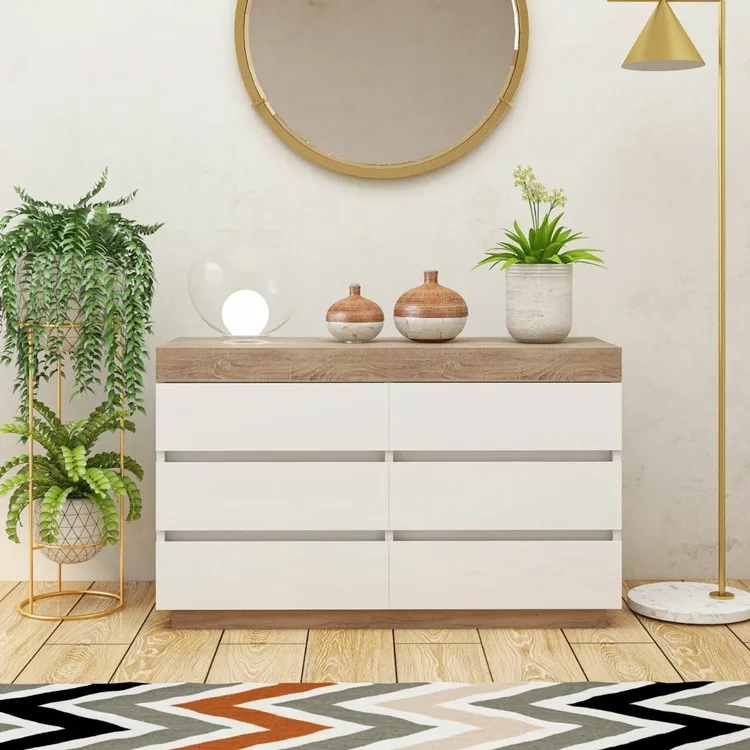 Estilo Europeu Luxury White Modern Design Multi Live Room Wood Entrance Cabinet Furniture 6-drawer Double Chest