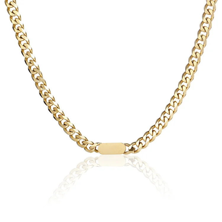 Custom cuban link chain necklaces, baguette maimi cuban chain anklet bracelet, stainless steel gold plated jewelry sets