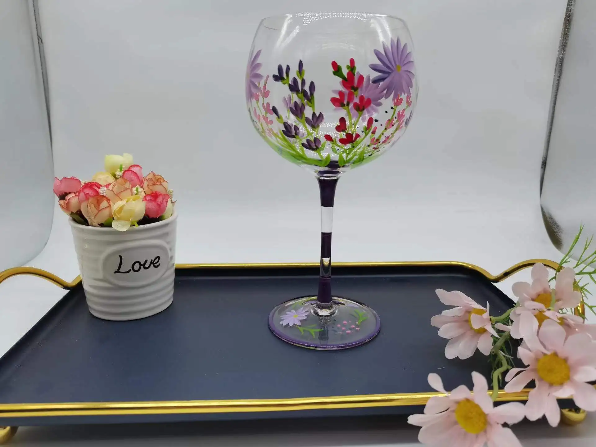 2022 Creative Hand-painted Flower Crystal Glass Wine Glass Wine Goblet Manufacturer Wholesale