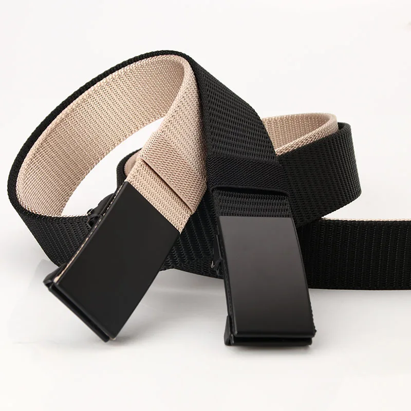 Wholesale Trend men Canvas belt New Unisex Alloy automatic buckle casual Waist belts Fashion Male Daily Use belts