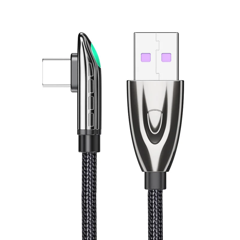 New Design Elbow data cable 6A 66W type-c super fast charging usb cable with LED indicator