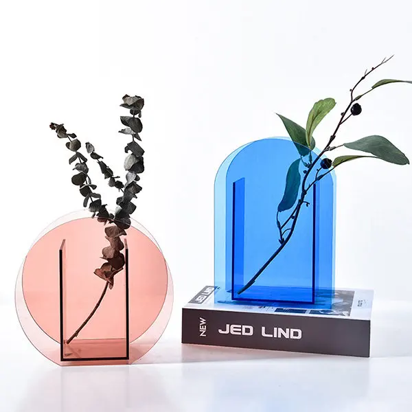 Оптовая продажа, индивидуальная прозрачная небольшая Цветная Акриловая ваза, прямоугольная акриловая Цветочная ваза для свадьбы