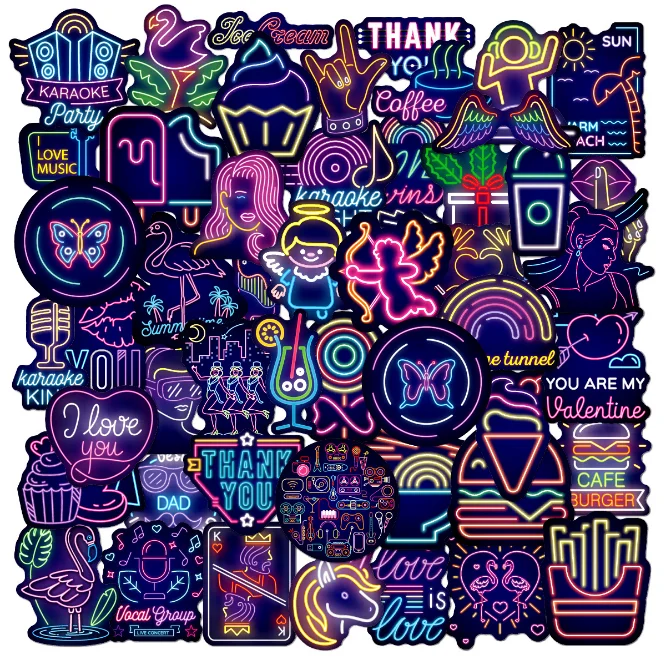 50PCS Neon graffiti stickers cartoon creative motorcycle stickers computer skateboard trolley luggage stickers