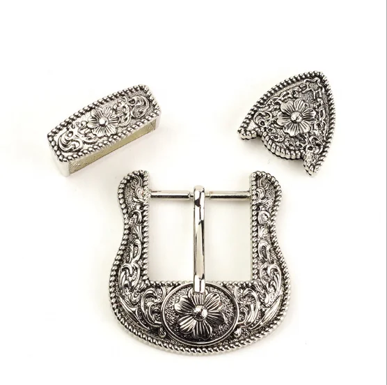 factory price belt buckles wholesale 3 pieces belt buckles in stock concho belt with hat Flower carving
