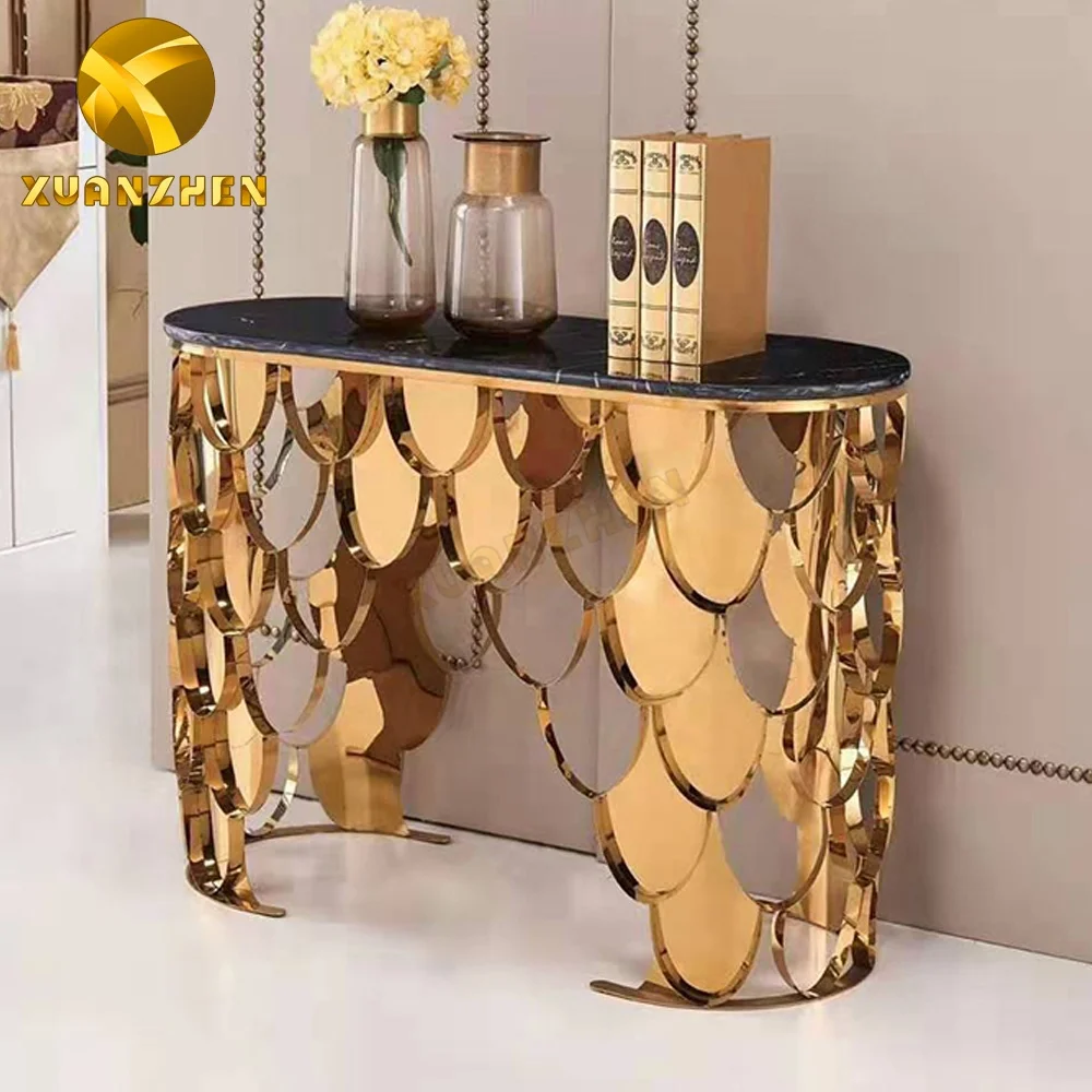 Home furniture living room sets luxury stainless steel hallway table modern console table for wholesale