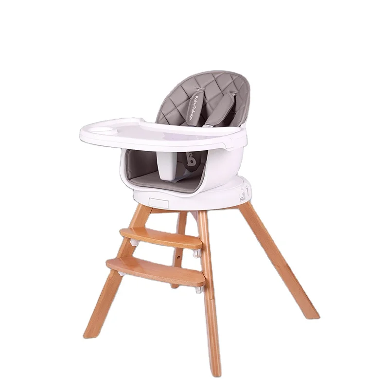 
4 in 1 Convertible Toddler Highchair Infant Dining 360 degree rotation Import beech wood baby High Chair 